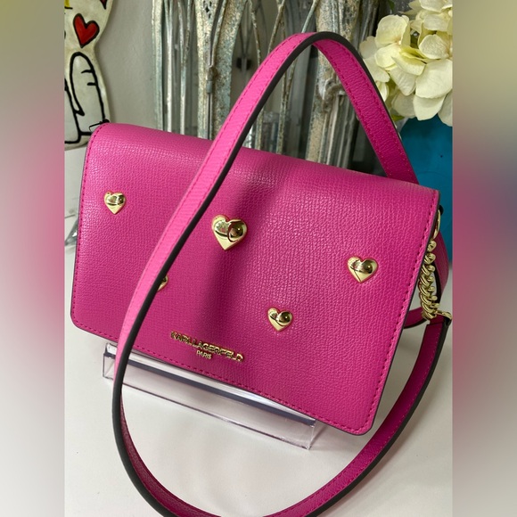 Karl Lagerfeld Pink and Gold Metal Hearts Crossbody - Picture 3 of 11